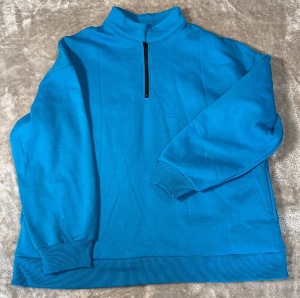 Turquoise Blue Mock Neck Oversized Sweatshirt Womens Size L Casual Athleisure